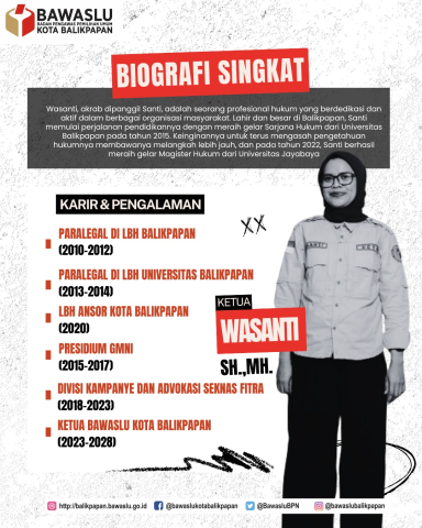 Ketua Bawaslu Kota Balikpapan: Wasanti, S.H., M.H 